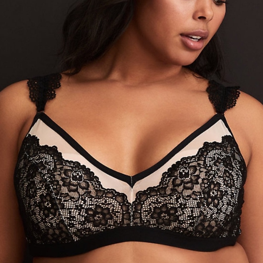 Torrid Black & Peach Lace Bralette